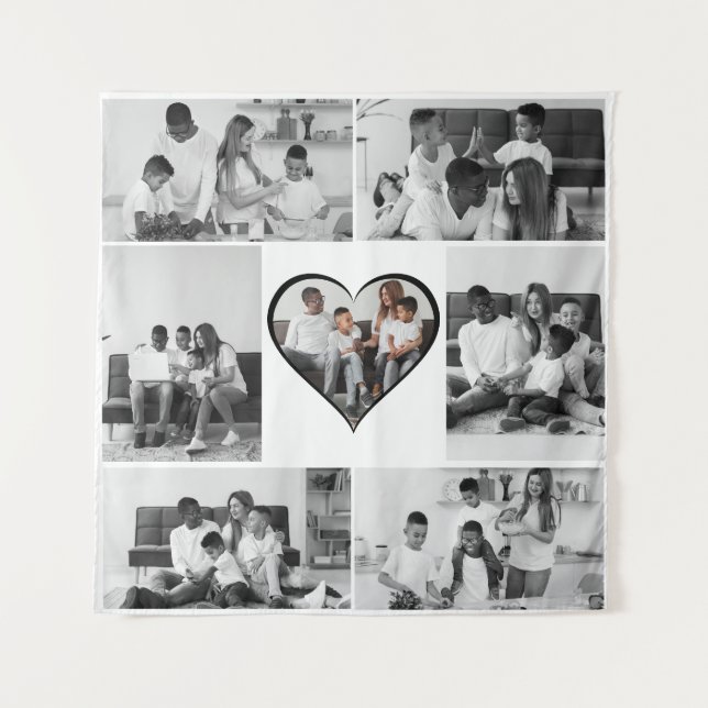 Schwarz-Weiß-7-FotoCollage Wandteppich (Vorderseite)