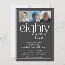Schwarz-Weiß 80. Geburtstagsparty Einladung