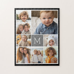 Schwarz-weiß 8-Foto-Collage - klassisches Monogram Puzzle