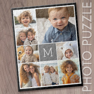 Schwarz-weiß 8-Foto-Collage - klassisches Monogram Puzzle