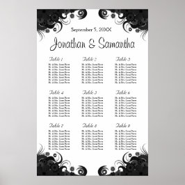 Schwarz-Weiß-9-Hochzeitstabellen Sitzkarten Poster