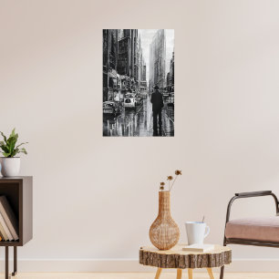 Schwarz-Weiß-Abbildung im Regen - Kunst Poster