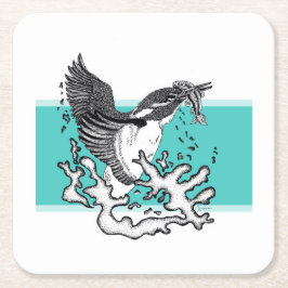 Schwarz-Weiß-Abbildung von Kingfisher Rechteckiger Pappuntersetzer