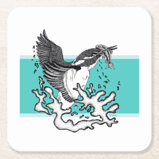 Schwarz-Weiß-Abbildung von Kingfisher Rechteckiger Pappuntersetzer (Vorderseite)