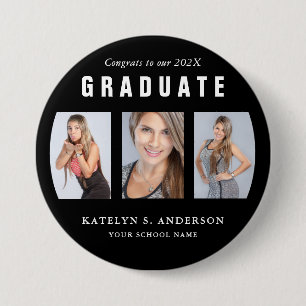 Schwarz-Weiß-Abschluss FotoCollage Custom Bu Button