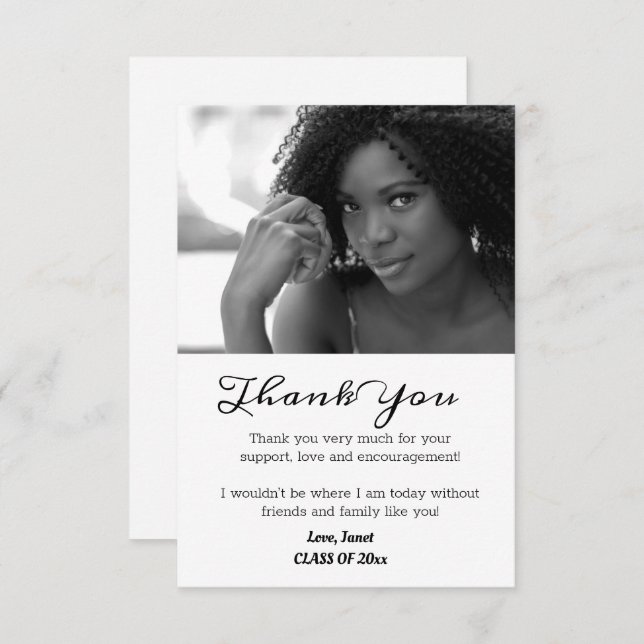 Schwarz-Weiß-Abschluss Vielen Dank Foto Dankeskarte (Vorne/Hinten)