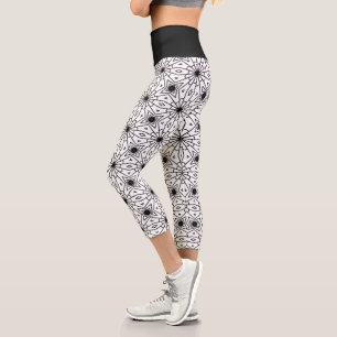 Schwarz-Weiß-Abstrakt Capri Leggings