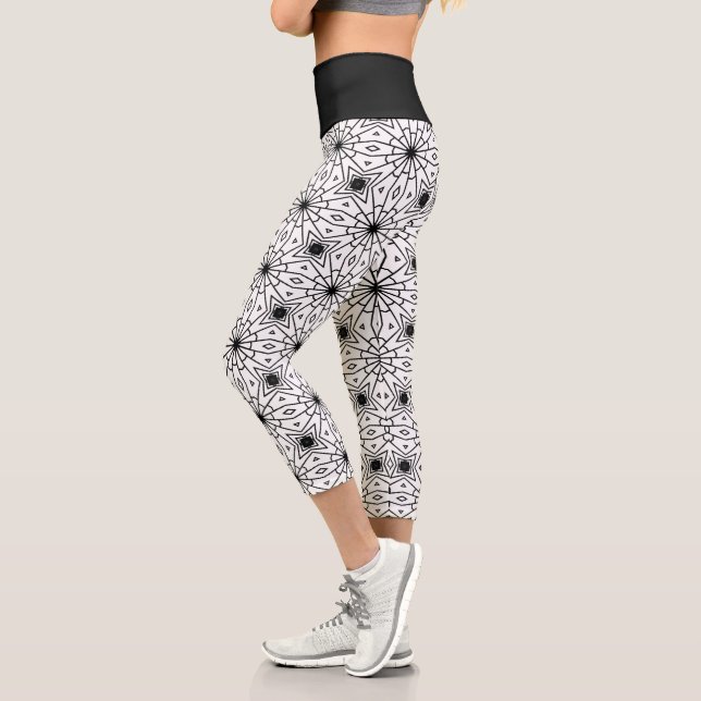 Schwarz-Weiß-Abstrakt | Capri Leggings (Links)