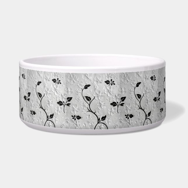 Schwarz-Weiß Abstrakt Florals Trinket Napf (Vorderseite)