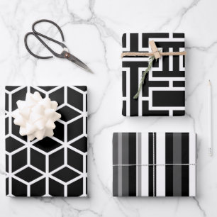 Schwarz-Weiß-Abstrakt Geschenkpapier Set