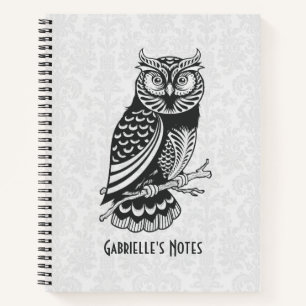 Schwarz-Weiß-Abstrakt-Owl-Notebook Notizbuch
