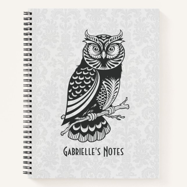 Schwarz-Weiß-Abstrakt-Owl-Notebook Notizbuch (Vorderseite)