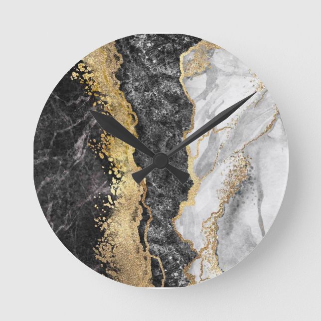 Schwarz-Weiß-Abstrakt Runde Wanduhr (Vorderseite)