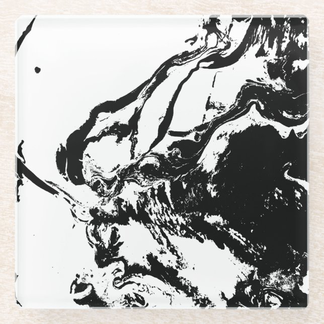 Schwarz-Weiß-Abstrakte Gesichter - Kunst Glasuntersetzer (Vorderseite)