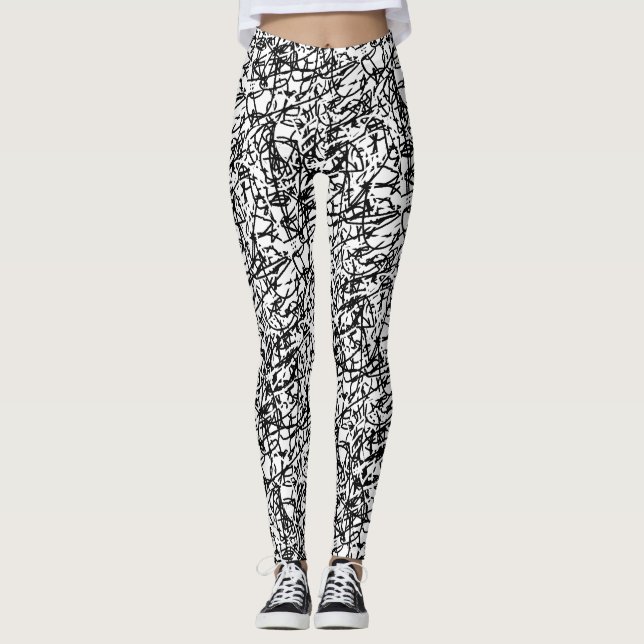 Schwarz-Weiß-Abstrakte Leggings (Vorderseite)