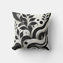 Schwarz-Weiß-Abstrakte Naturgestaltung Kissen