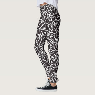 Schwarz-Weiß-Abstraktes Blumenmuster Leggings