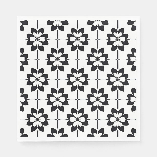 Schwarz-Weiß-Abstraktes Blumenmuster Serviette (Vorderseite)