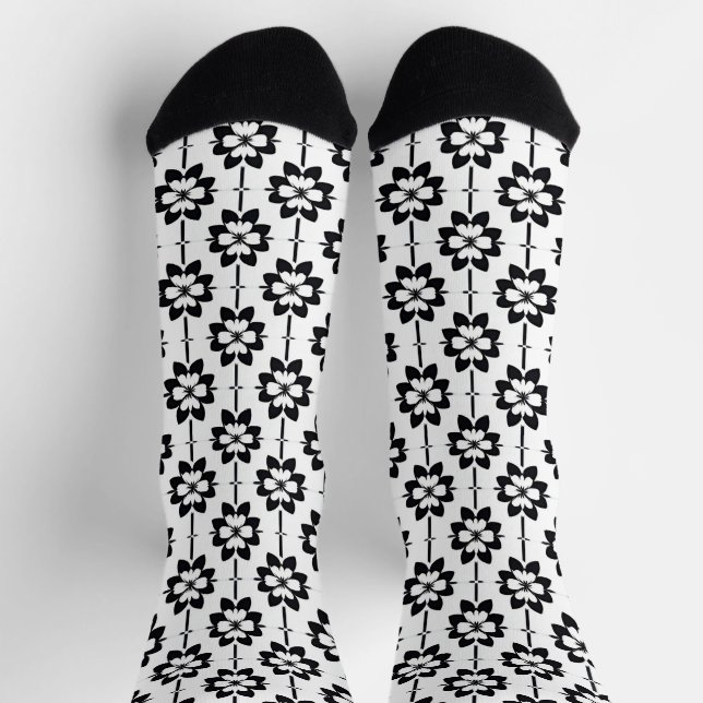 Schwarz-Weiß-Abstraktes Blumenmuster Socken (Oben)