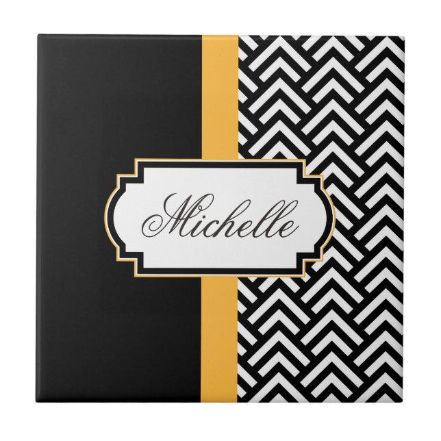 Schwarz-Weiß-Abstraktes Muster Fliese (Vorderseite)