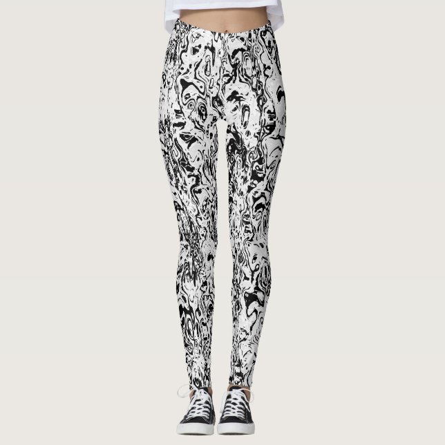 Schwarz-Weiß-Abstraktes Muster Leggings (Vorderseite)