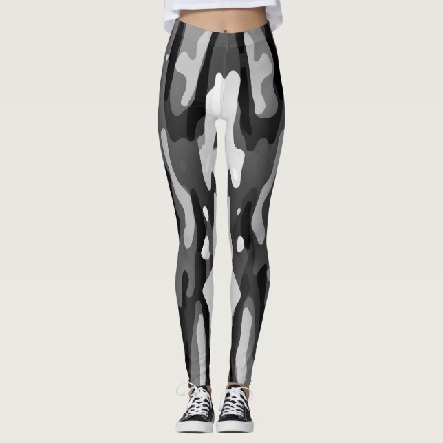 Schwarz-Weiß-Abstraktes Muster Leggings (Vorderseite)