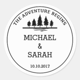 Schwarz-Weiß-Adventure-Hochzeitsticker Runder Aufkleber