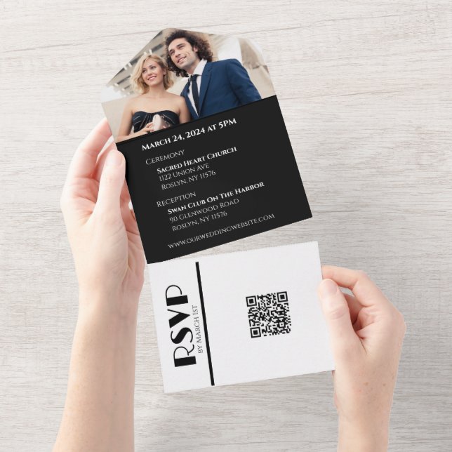 Schwarz-Weiß-Affenheiratsurne - alles in einem I All In One Einladung (Abreißen)