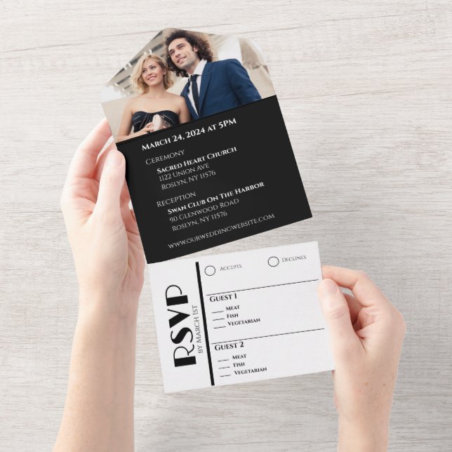 Schwarz-Weiß-Affenheiratsurne - alles in einem I All In One Einladung (Abreißen)