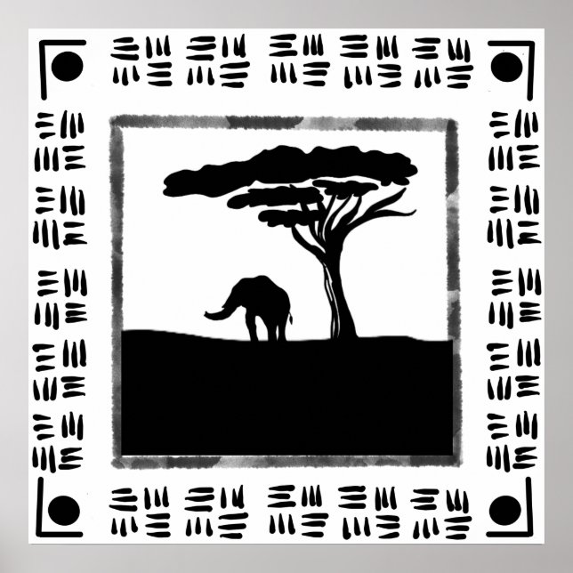 Schwarz Weiß Afrika Elefant  Poster (Vorne)