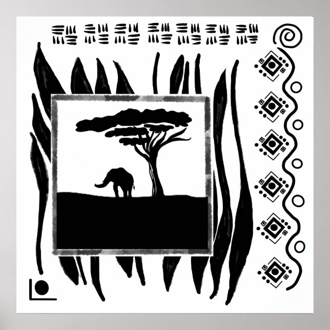 Schwarz Weiß Afrika Elefant  Poster (Vorne)
