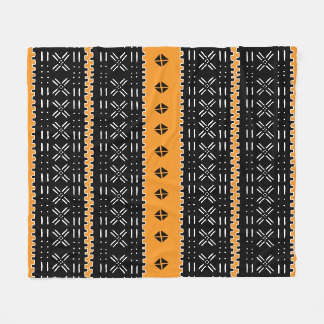 Schwarz-Weiß-Afrikanisches Schmuckmuster Fleecedecke (Vorderseite (Horizontal))
