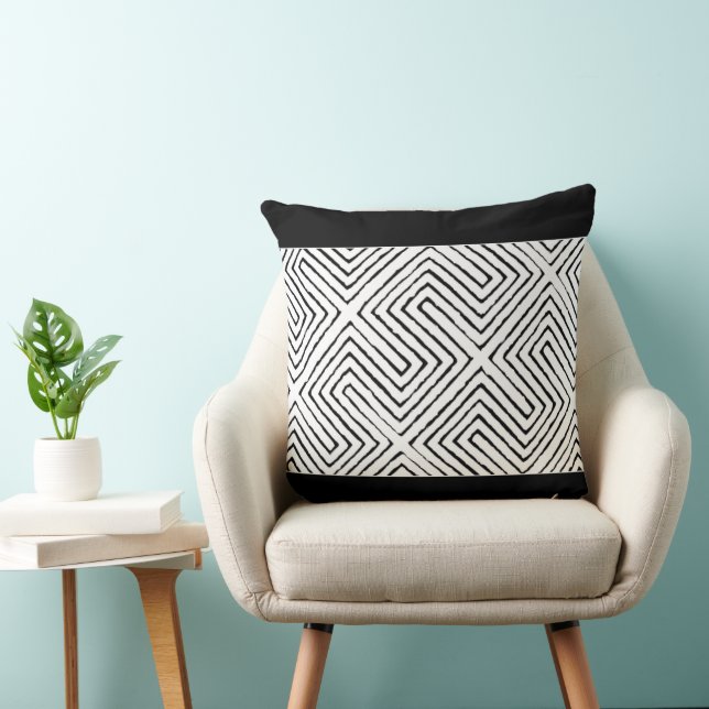 Schwarz-Weiß-Afrikanisches Stoffmuster Kissen (Stuhl )