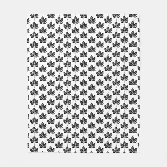 Schwarz-Weiß-Ahornleaf-Druck Fleecedecke (Vorderseite)