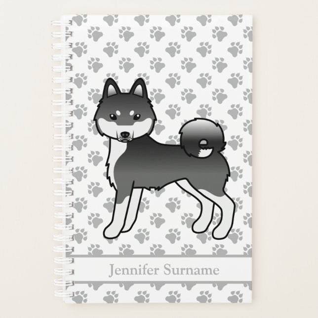 Schwarz-Weiß Alaskan Klee Kai Cartoon Dog Planer (Vorderseite)