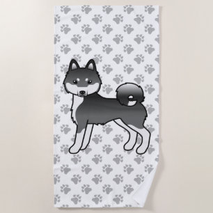 Schwarz-Weiß Alaskan Klee Kai Niedlicher Cartoon D Strandtuch