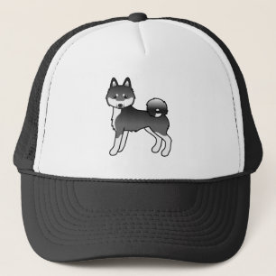Schwarz-Weiß Alaskan Klee Kai Niedlicher Cartoon D Truckerkappe