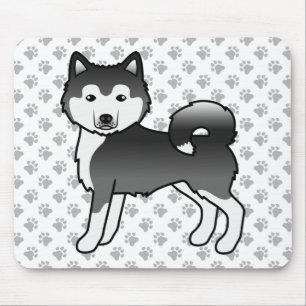 Schwarz-Weiß Alaskan Malamute Niedlicher Cartoon D Mousepad