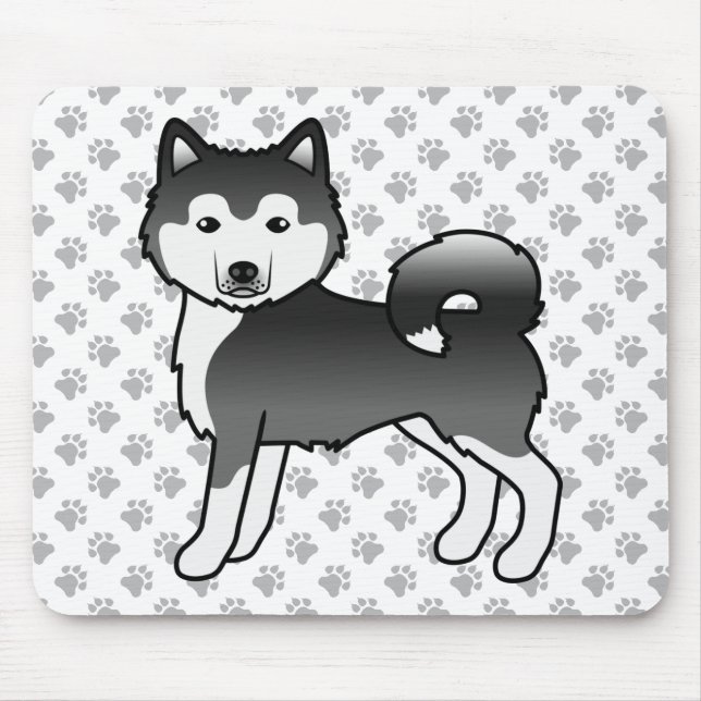 Schwarz-Weiß Alaskan Malamute Niedlicher Cartoon D Mousepad (Vorne)