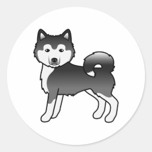 Schwarz-Weiß Alaskan Malamute Niedlicher Cartoon D Runder Aufkleber