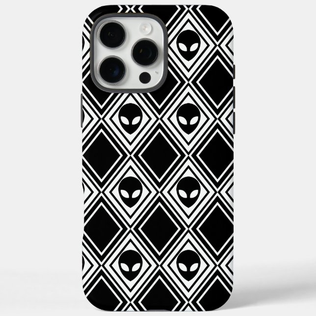 Schwarz-Weiß-Alien-Argyle-Muster Case-Mate iPhone Hülle (Rückseite)