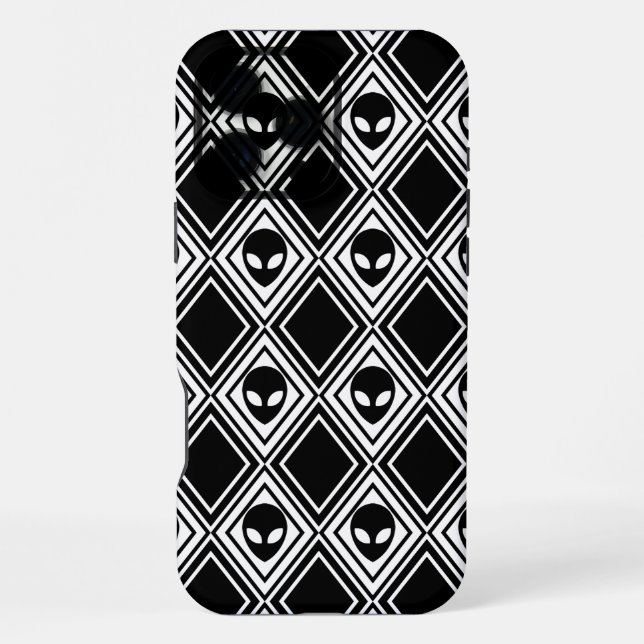 Schwarz-Weiß-Alien-Argyle-Muster iPhone Hülle (Rückseite)