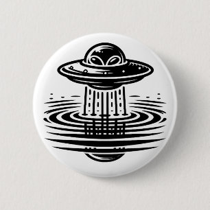 Schwarz-Weiß-Alien auf UFO Ai Art Button