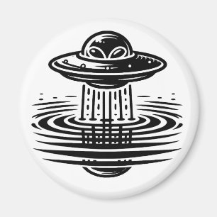 Schwarz-Weiß-Alien auf UFO Ai Art Magnet