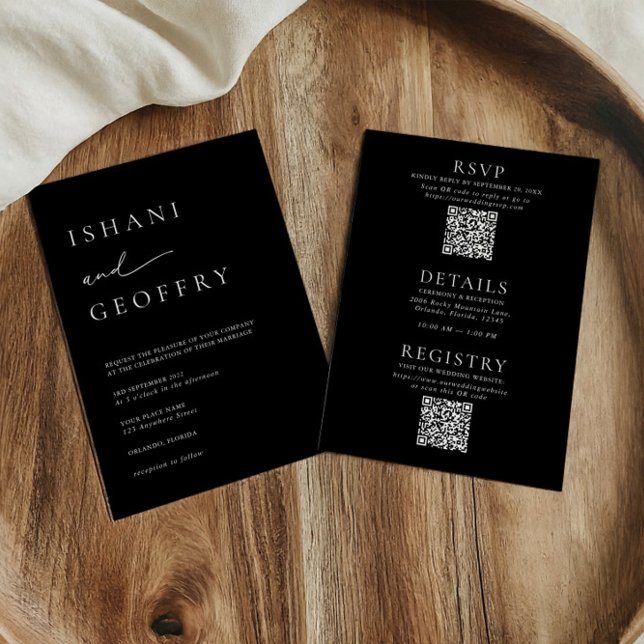 Schwarz & Weiß Alles in einer Größe 6,5"x8,75" Hoc Einladung (Simple Black & White All in One Minimalist Wedding Invitation)