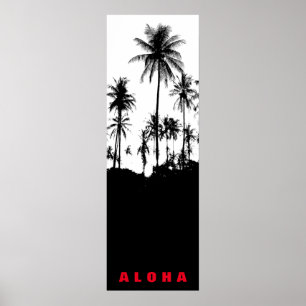 Schwarz-weiß Aloha Hawaii Palm Trees Tropics Trave Poster