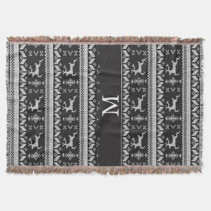 Schwarz-Weiß-Alpenmuster-Rentier - Monogramm Decke