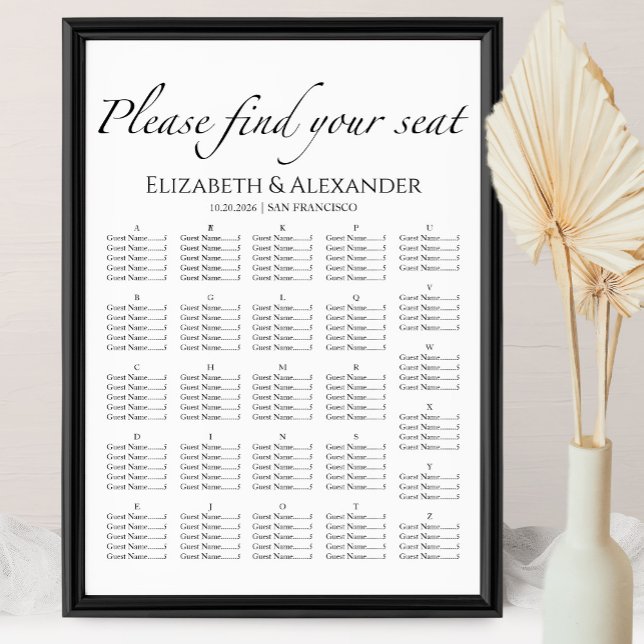 Schwarz-Weiß-Alphabetische Hochzeitstabelle Poster (Von Creator hochgeladen)