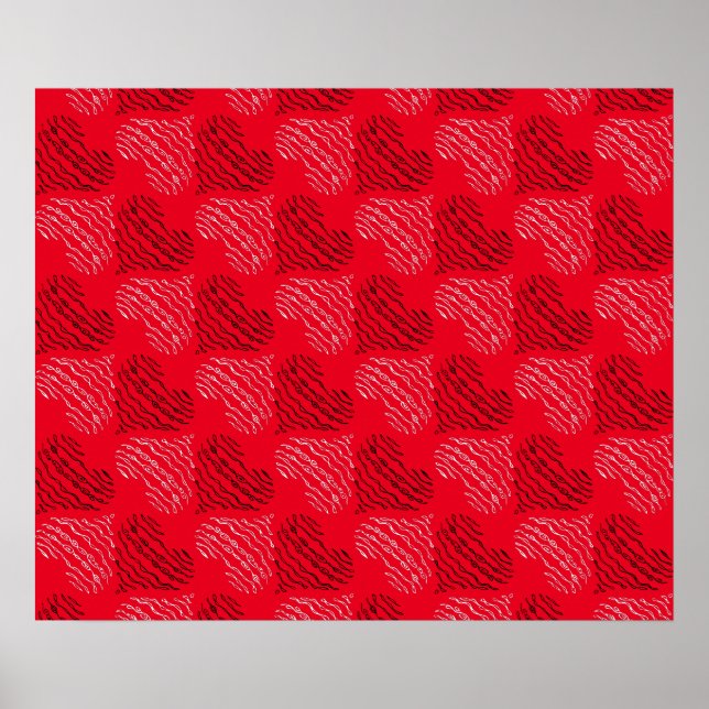 Schwarz-Weiß-Alternativherz-Linien auf Rot Poster (Vorne)