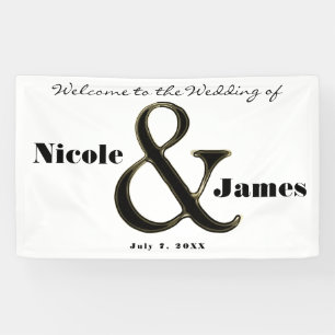 Schwarz-Weiß Ampersand Personalisierte Hochzeit Banner